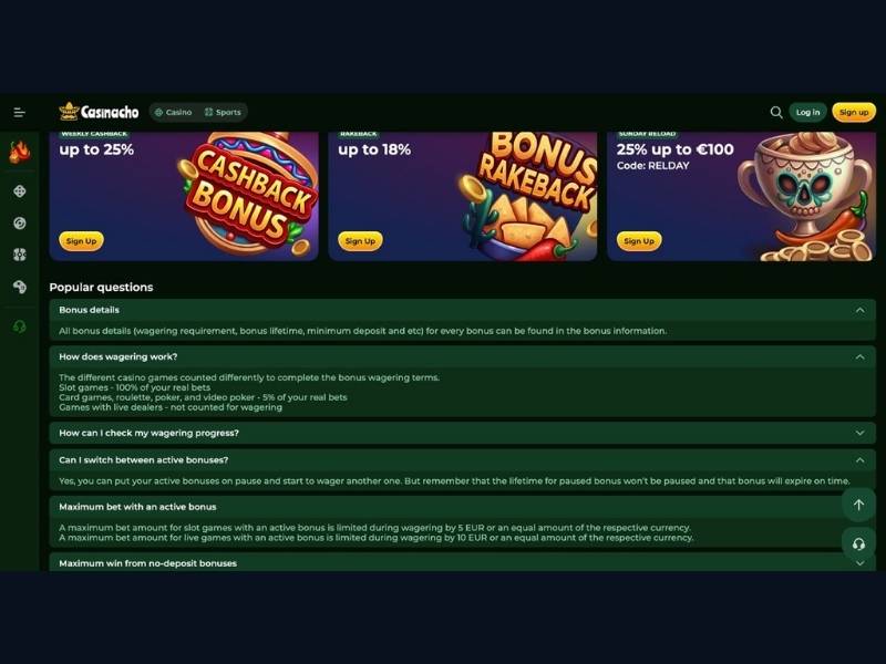 Pacchetto benvenuto e compatibilità formati su Casinacho Casino Nacho Casino per l'Italia